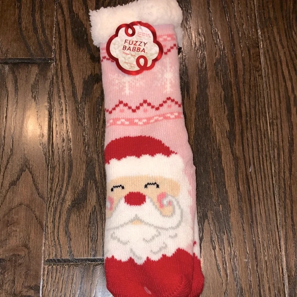 Pink fuzzy Santa clause socks new with tags